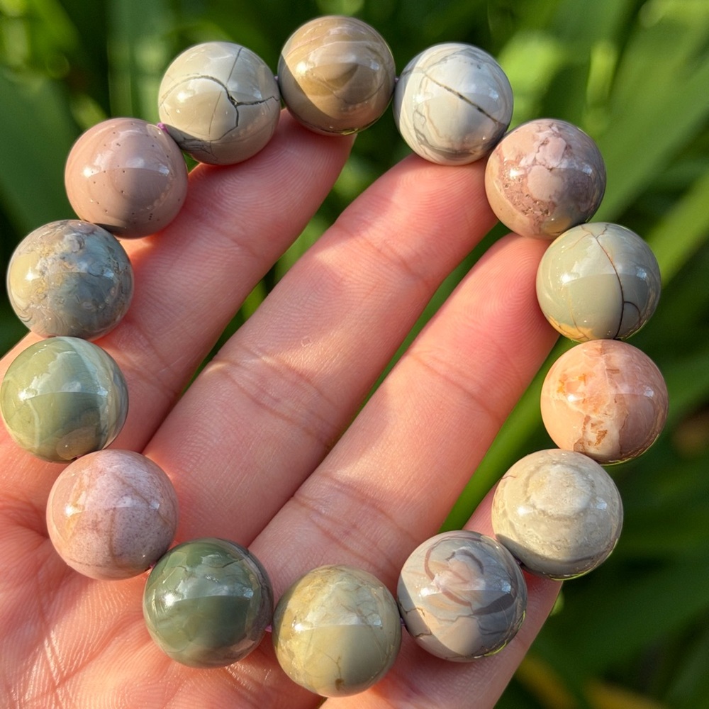 15mm stretchable chunky multicolor Alashan agate bracelet 0837‎